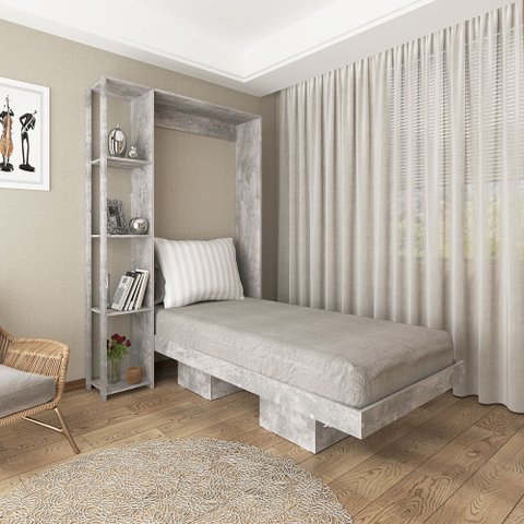 Cama Articulada Solteiro 4 Prateleiras 2 Nichos 128,5x193cm CM8013 Cinza/Concreto