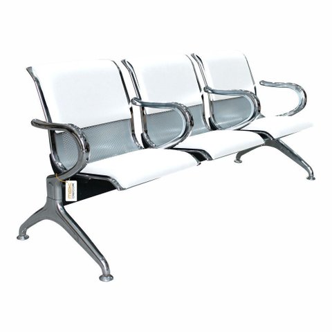 Cadeira Longarina 3 Lugares Estofado Colors com Braços Centrais - Branco