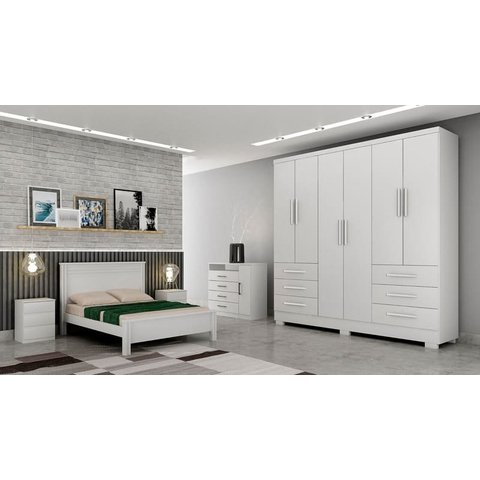 Guarda Roupa Solteiro com Pés 6 Portas 6 Gavetas - Berlim-branco - Móveis Novo Horizonte