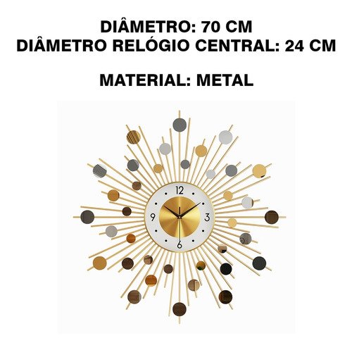 Relógio De Parede 3d Luxuoso Design Europeu Metal 70 cm - 9
