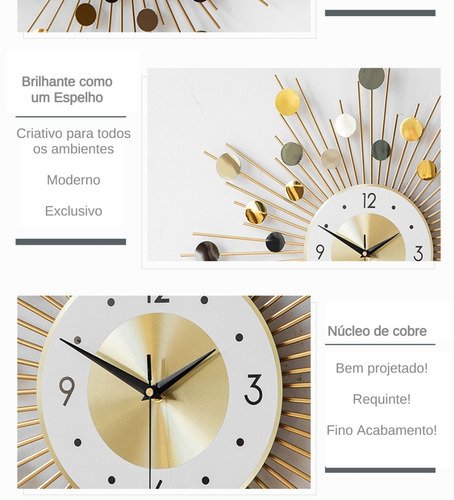 Relógio De Parede 3d Luxuoso Design Europeu Metal 70 cm - 6