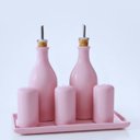 Ver imagem 1 de Galheteiro Gourmet 6 Peças em Cerâmica Elegância e Organização para Sua Mesa Posta,bandeja e Bico do