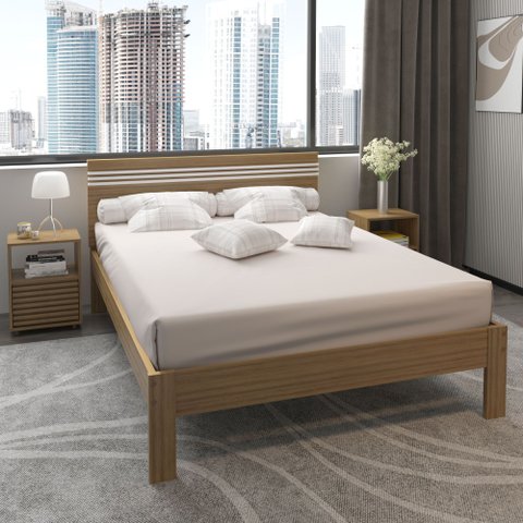 Cama de Casal para Colchão 138 X 188cm Multimóveis Vcr35013 Amêndoa/branco