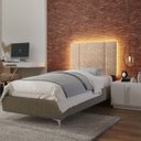 Ver imagem 1 de Cabeceira Estofada Cama Box Solteiro com Led Moderna 90 Cm: Bouclé Bege