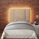 Ver imagem 2 de Cabeceira Estofada Cama Box Solteiro com Led Moderna 90 Cm: Bouclé Bege
