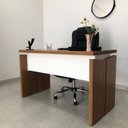 Ver imagem 2 de Conjunto para Escritório 2 Pessoas Kit 2 Mesas Operacionais com Gavetas 125,3cm Marrom/Freijó/Branco Artany