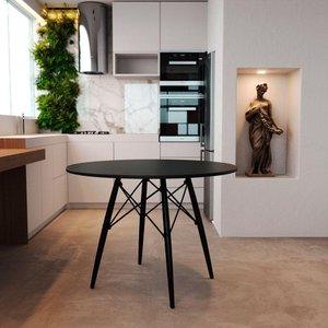 Mesa Eiffel Wood Tampo de Madeira 90cm Preto Pés Pretos Preto