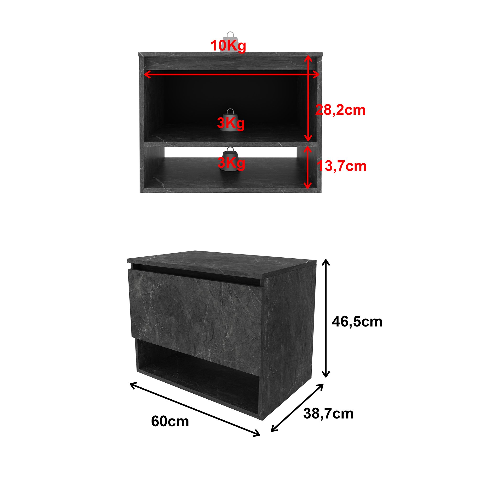 Balcão Gabinete Suspenso para Banheiro 60cm com 1 Porta e Nicho BN3606 - 3