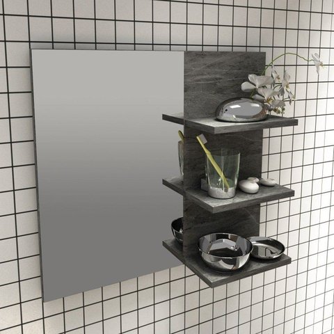 Espelheira Armário para Banheiro com Espelho 3 Prateleiras MDP BN3608 Cinza/Mármore Lunar
