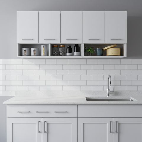 Armário de Parede Cozinha Branco 5 Portas com Nichos Funcional Compacto