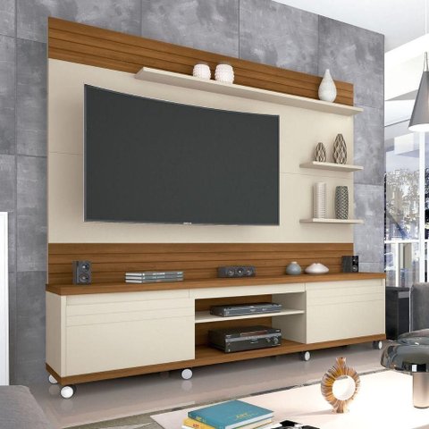 Home para TV Atena 55 Polegadas 217cm MDP Off White Freijó Germai Móveis