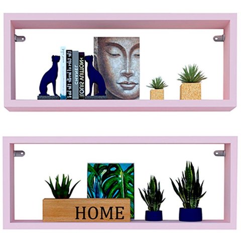 Kit 2 Nicho Retangular Rosa 70x15x10p Mdf Decorativo