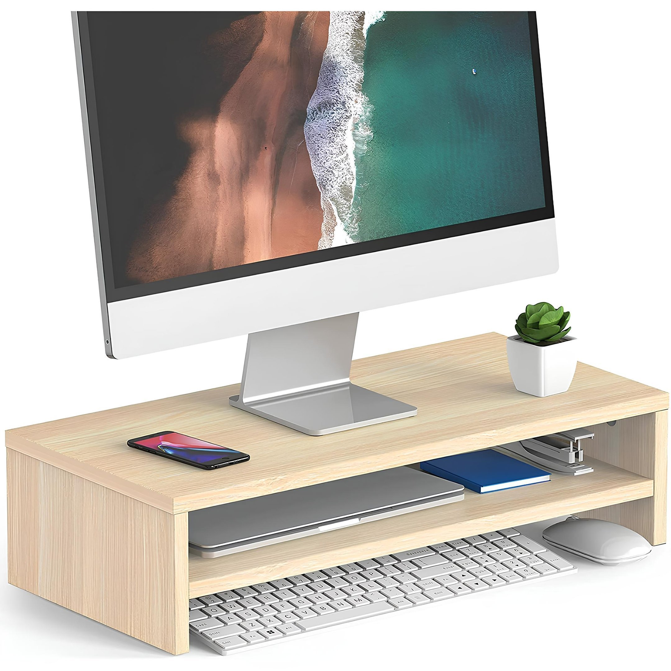 Base para Monitor Mdf 53cm Montado Home Office Suporte Apoio:duplo Amadeirado - 1