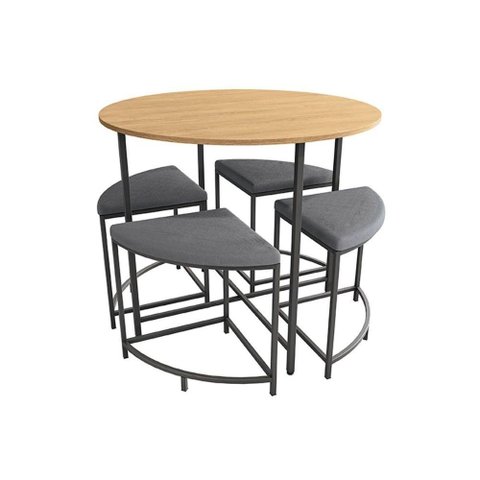 Mesa de Sala Jantar Li038 C-tampo 90 Cm + 4 Banquetas Freijó-preto Fosco