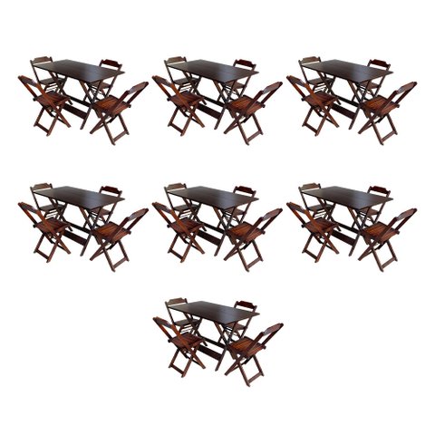 Kit 7 Jogos de Mesa Dobravel com 4 Cadeiras de Madeira 120x70 para Restaurante e Bar - Imbuia