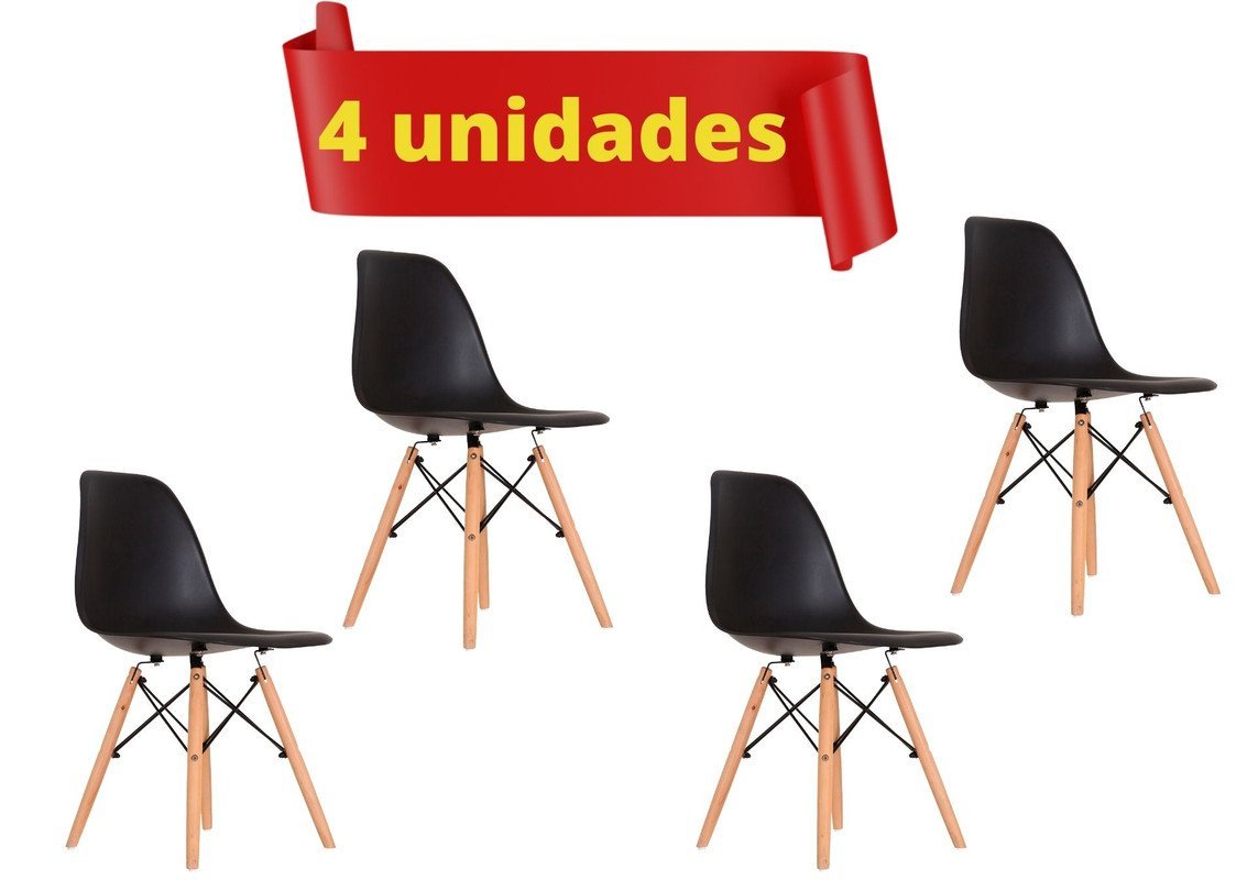 Conjunto com 4 Cadeira Eiffel Charles Eames Moderna Sala Cozinha Varanda AJL Cadeira Eames - 6