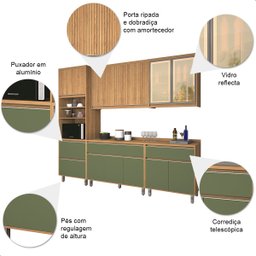 Armario Cozinha Completa Agata Ripado Com Balcão Freijó/Verde - 5