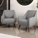 Ver imagem 2 de Kit 02 Poltronas Decorativa Fixa Pés de Madeira Paloma D02 Linho Cinza Escuro C-416 - Lyam Decor