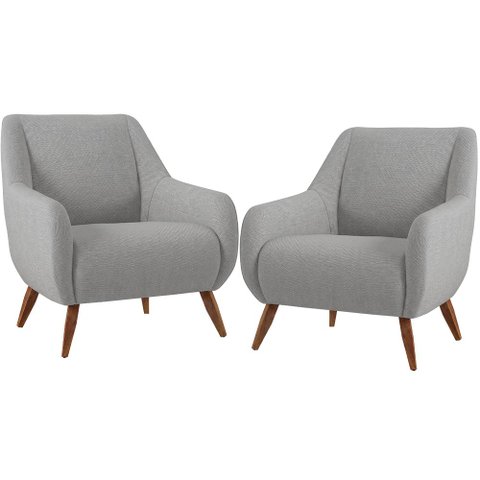 Kit 02 Poltronas Decorativa Fixa Pés de Madeira Paloma D02 Linho Cinza Escuro C-416 - Lyam Decor