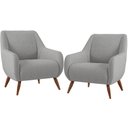 Ver imagem 1 de Kit 02 Poltronas Decorativa Fixa Pés de Madeira Paloma D02 Linho Cinza Escuro C-416 - Lyam Decor