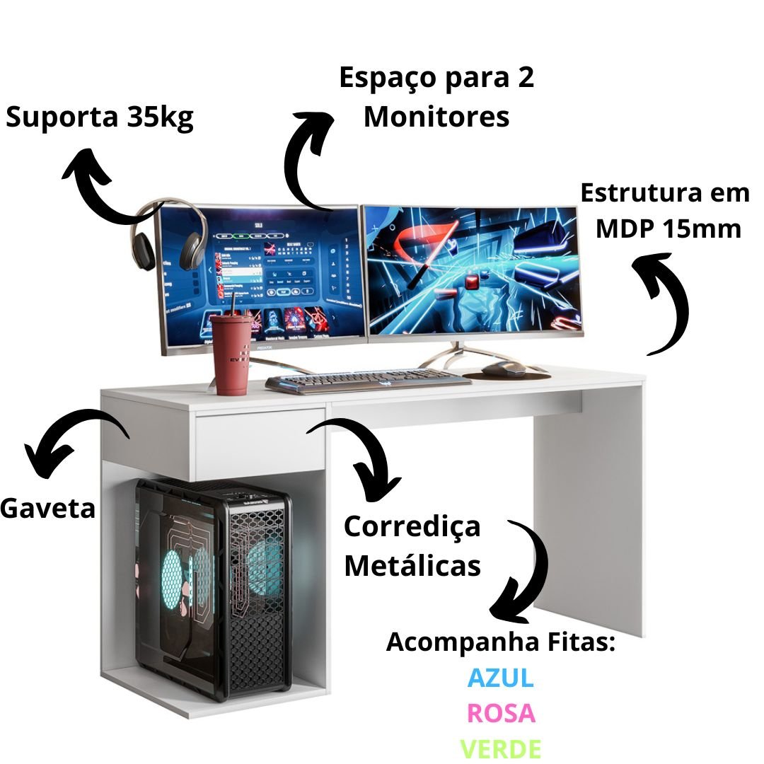 Mesa Gamer Escrivaninha Start com Gaveta Movelove - 4