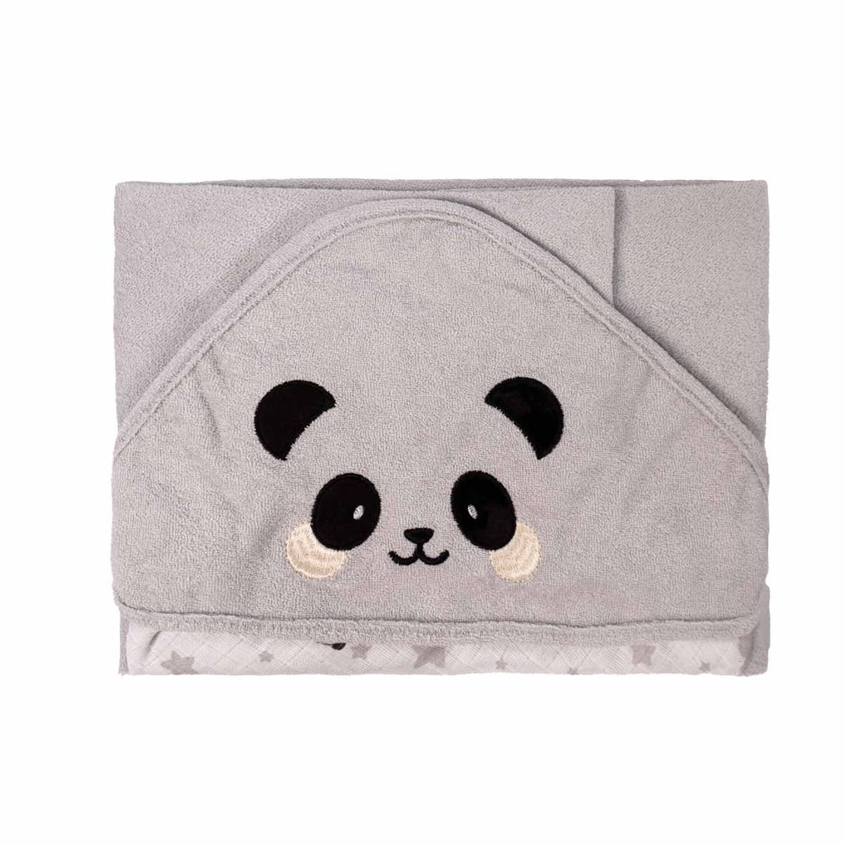 Toalha de Banho Bebe C/capuz Plush 68 Cm X 68 Cm Bord: Panda Cinza - 2