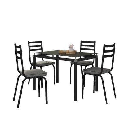 Conjunto Mesa de Jantar 4 Cadeiras Malva Tampo Vidro 107cm Sf Preto 118 Platina - Movelpolo