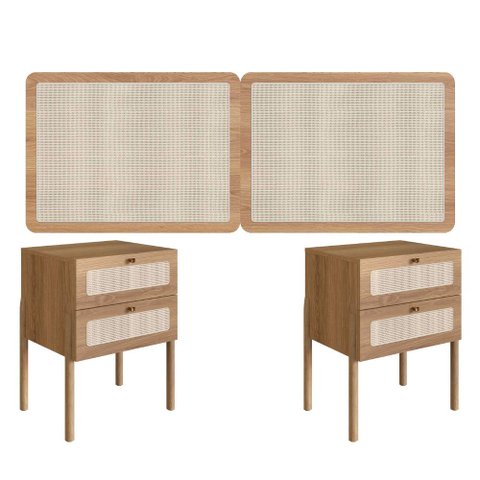 Cabeceira Casal 160cm e 2 Mesas de Cabeceira com Gavetas Cor:hanover
