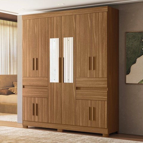 Guarda-Roupa 10 Portas 4 Gavetas com Espelho Elite Vizanno Marrom/Amendola Touch