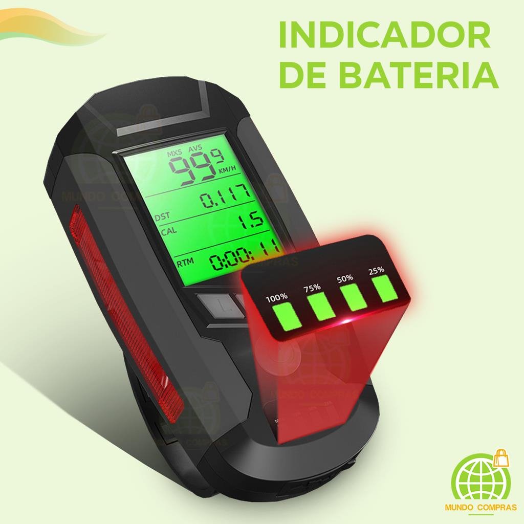 Farol para Bike com Velocimetro e Alarme Anti-furto + Indicador de Bateria - 7