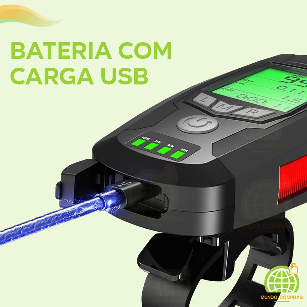 Farol para Bike com Velocimetro e Alarme Anti-furto + Indicador de Bateria - 6