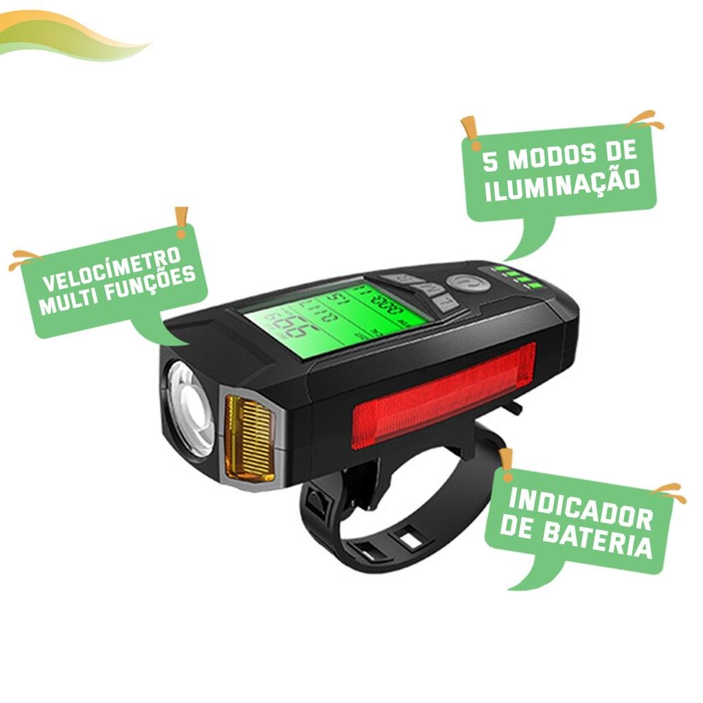 Farol para Bike com Velocimetro e Alarme Anti-furto + Indicador de Bateria - 2