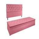 Ver imagem 1 de Cabeceira Casal E Recamier Baú 1,60m Madrid Suede Rosa