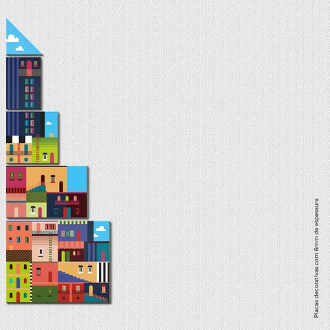 Cidade Vertical - Quadro ou Placa Decorativa com 5 Peças É Decoração Quadros e Placas Decorativas 6m
