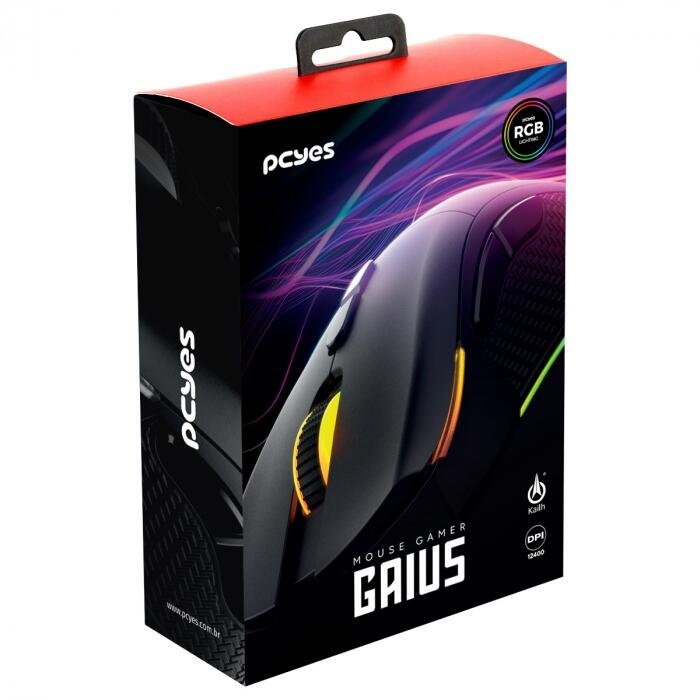 Mouse Gamer Pcyes Gaius - 12400 Dpi - Rgb - 6 Botoes - Pmggbv - 12