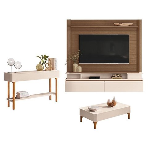 Home Suspenso Astor Castanho Off White com Mesa de Centro Liz e Aparador Fiero Off White - Hb Mó