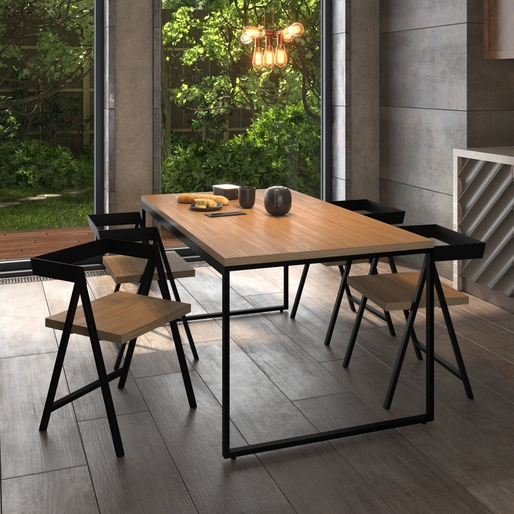 Mesa de Jantar Retangular 4 Lugares Madeira Moderna Industrial 120x90cm - 9