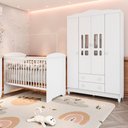 Ver imagem 1 de Conjunto Quarto Bebê Berço 3EM1 Eloá Guarda Roupa 4 Portas 100% MDF Branco