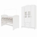 Ver imagem 3 de Conjunto Quarto Bebê Berço 3EM1 Eloá Guarda Roupa 4 Portas 100% MDF Branco