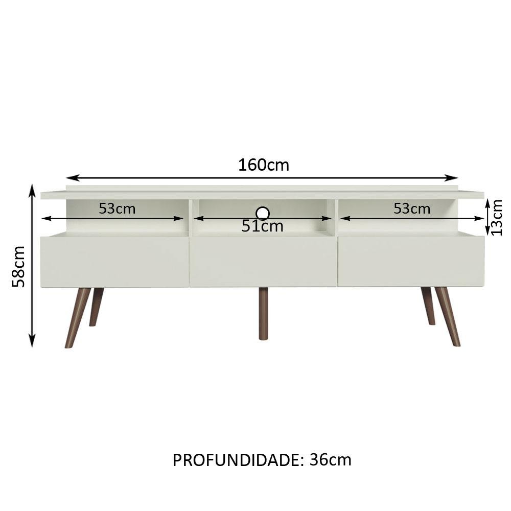 Rack para Tv até 65 Polegadas Madesa Madri com Pés de Madeira - Branco - 3