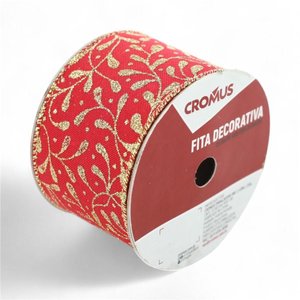 Fita Decorativa Vermelha Ramos - 6,3cm X 4,57m