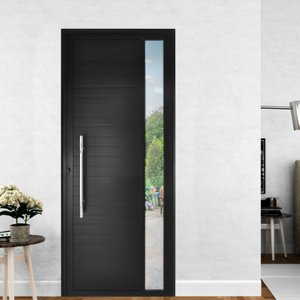 Porta de Alumínio Lambril 210x100cm Visor e Puxador Lado Direito Hale Esquadrias