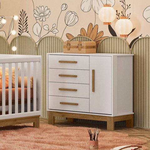 Cômoda Sapateira 4 Gavetas 1 Porta Q Encanto Slim Mdf: Branco