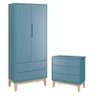 Guarda Roupa Infantil 2 Portas e Cômoda Gaveteiro New Classic Azul com Pés Madeira Natural – Reller - 1