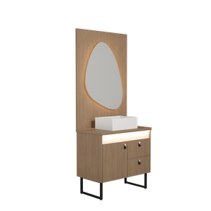 Conjunto Gabinete para Banheiro Tech Led 2g 80cm com Pé