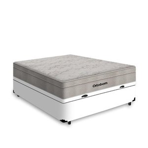 Box Baú Casal + Colchão Molas Marca Ortobom - Modelo Airtech De 138cm - Branco