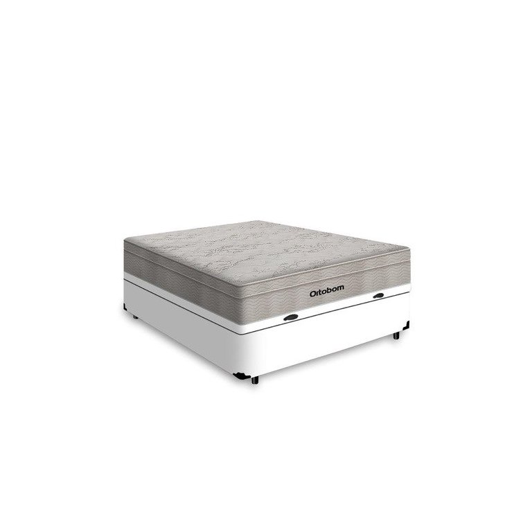 Box Baú Casal + Colchão Molas Marca Ortobom - Modelo Airtech De 138cm - Branco