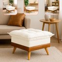 Ver imagem 3 de Puff Banqueta Almofadado Kit 2 Londres Apoio para Pés Corino e Linho Bege Base de Madeira - Arkell