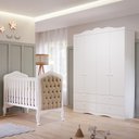 Ver imagem 2 de Jogo de Quarto Infantil Guarda Roupa Encanto e Berço Harmonia Branco com Capitonê - Permóbili