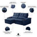 Ver imagem 3 de Sofá Retrátil 3 Lugares com Porta Copo 210cm Malta F05 Veludo Azul - Mpozenato